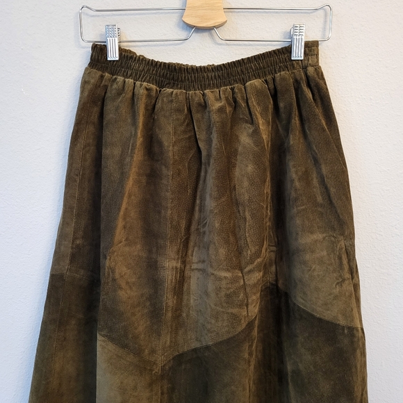 VTG 100% Leather Midi Skirt Fits S/M Gathered Full Two-Tone Solid Brown Western - Picture 7 of 13